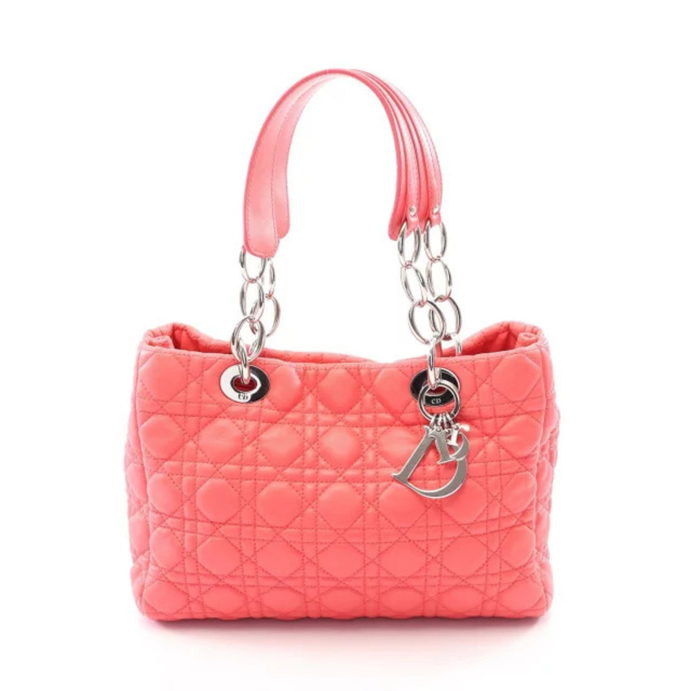 Christian Dior coral pink lambskin leather Cannage chain tote bag signature